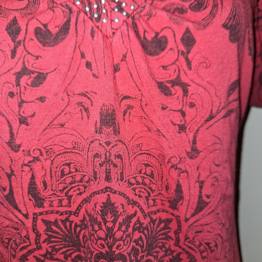 Chic Red V-Neck Rhinestone Y2K Blouse Large - Picture 6 of 7